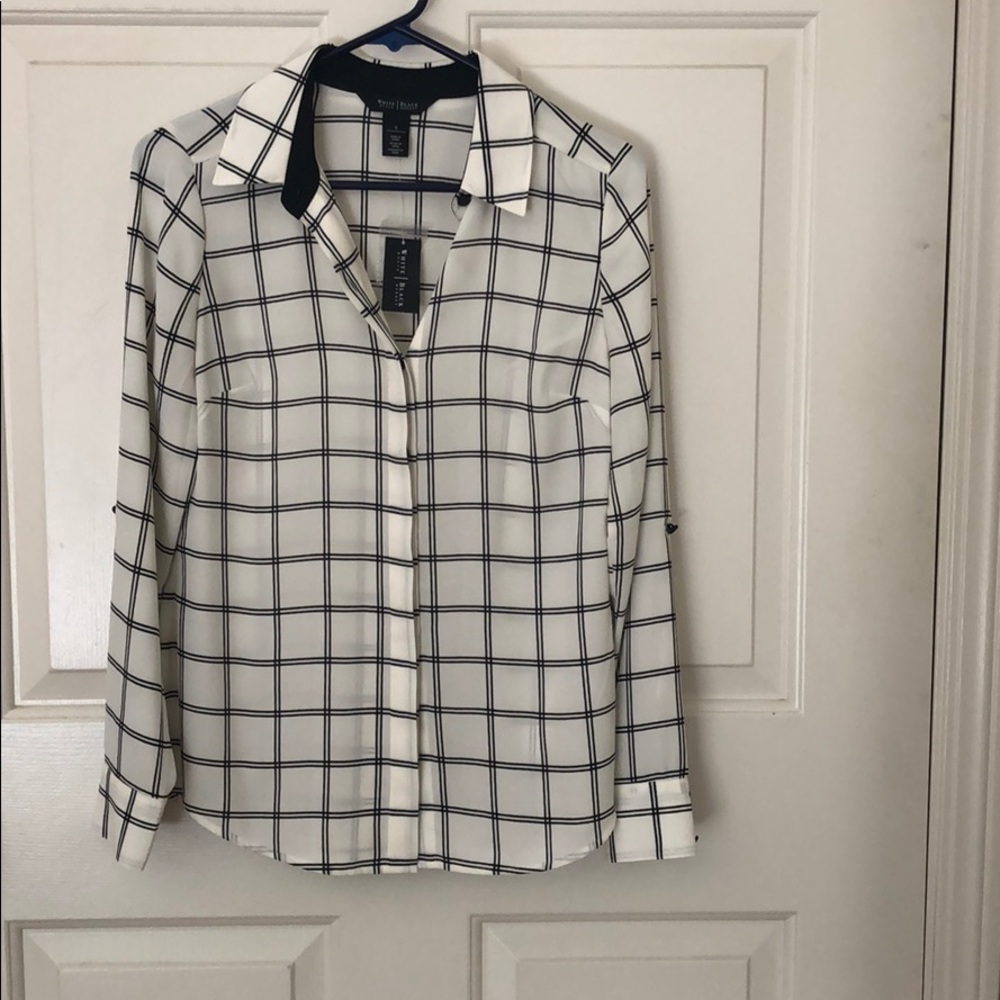 NWT! White/Black Checked Blouse